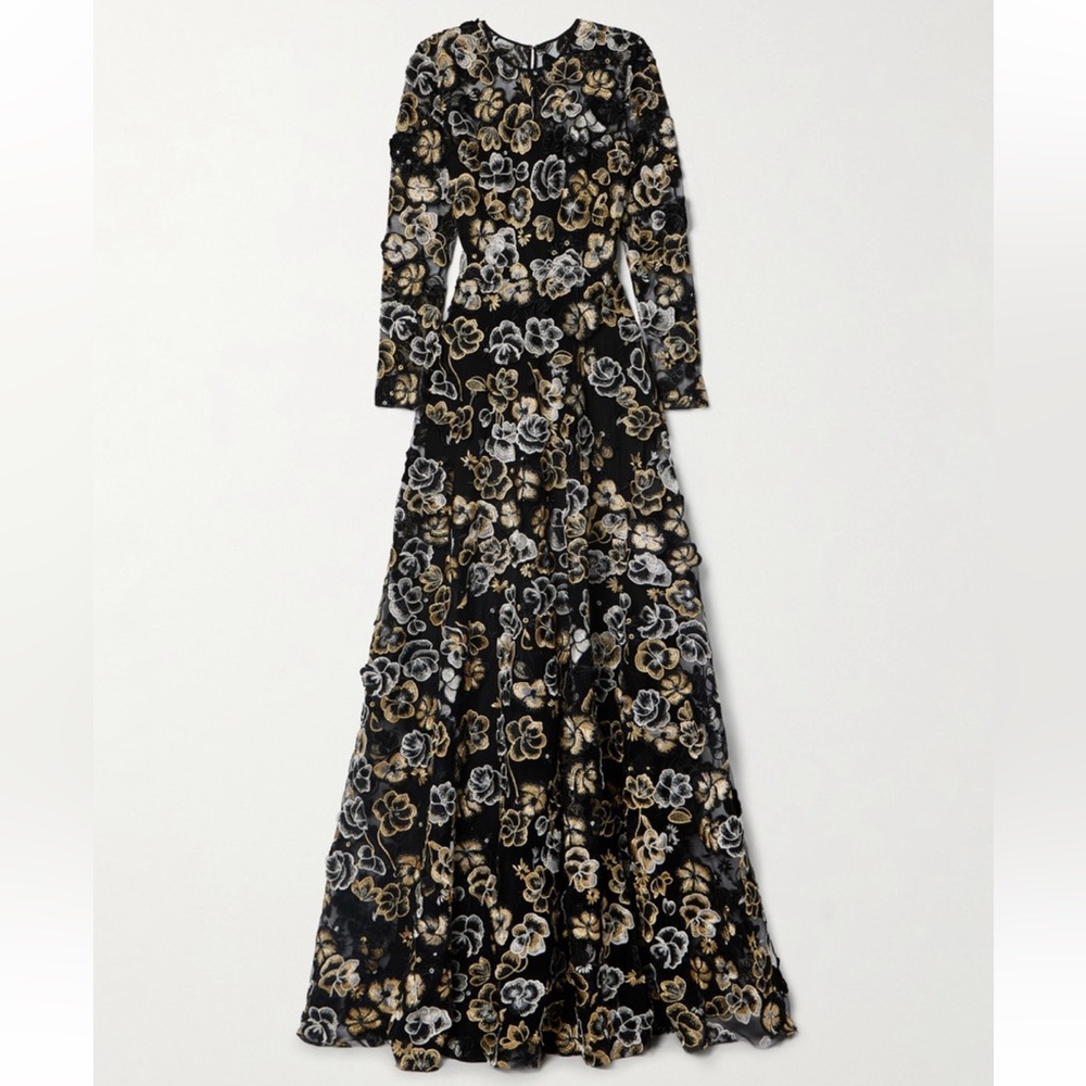 NAEEM KHAN - Metallic Appliquéd Tulle Gown